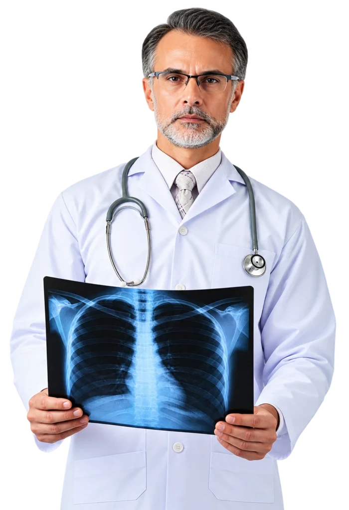 Doctor holding chest X-ray